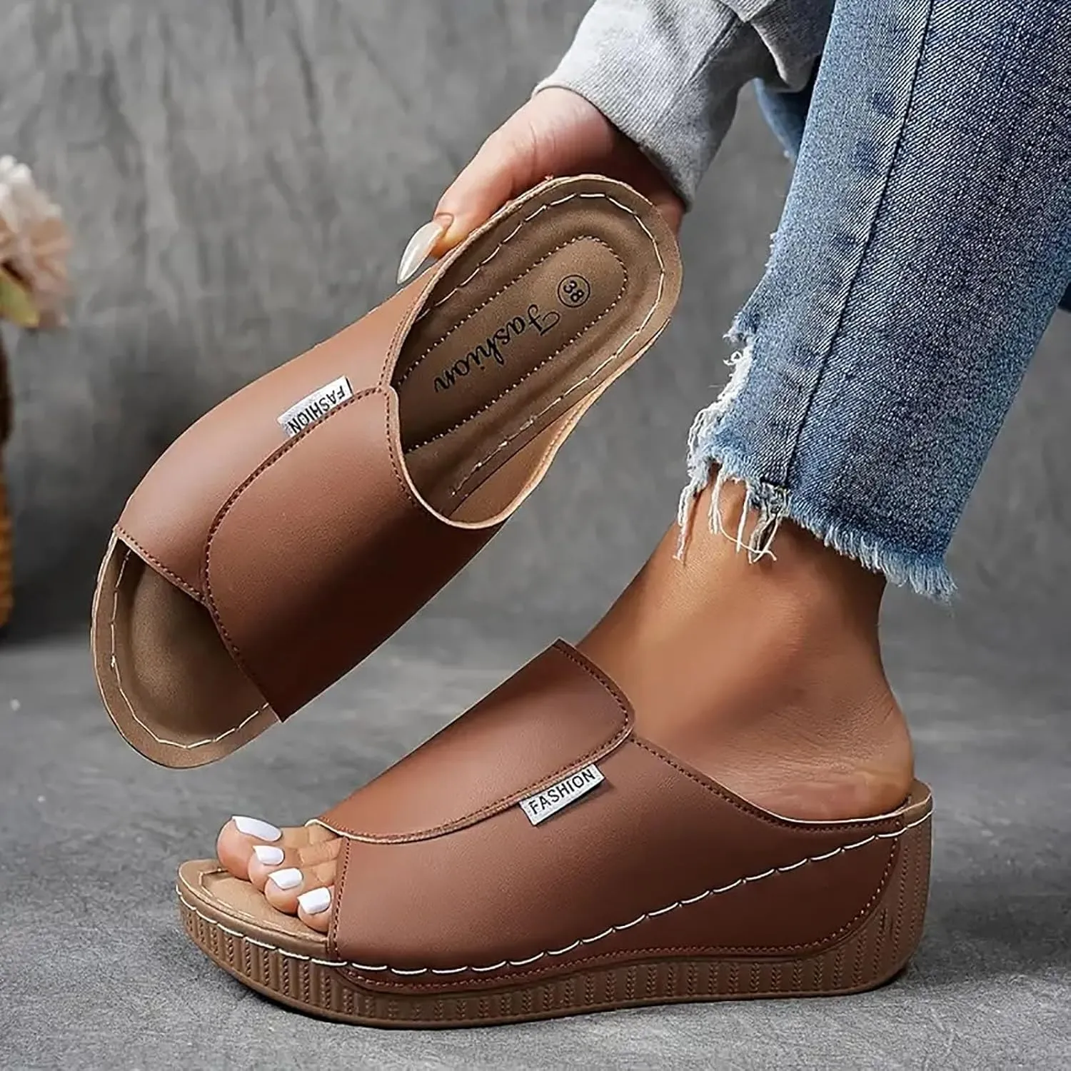 Summer Sandals for Women 2024 Womens Sandals 2024 Dressy Trendy Leather Open Toe Low Heel Sandals Shoes with Zipper