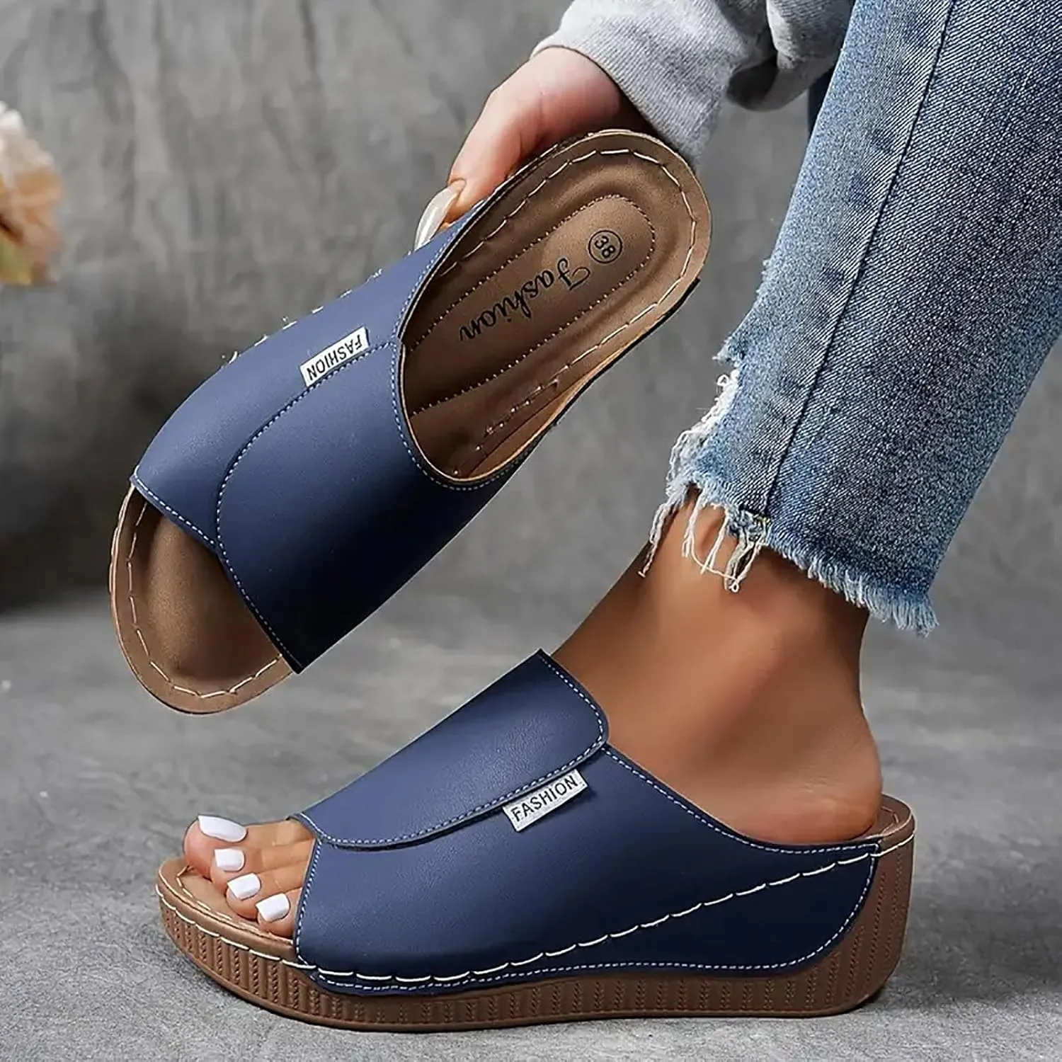 Summer Sandals for Women 2024 Womens Sandals 2024 Dressy Trendy Leather Open Toe Low Heel Sandals Shoes with Zipper