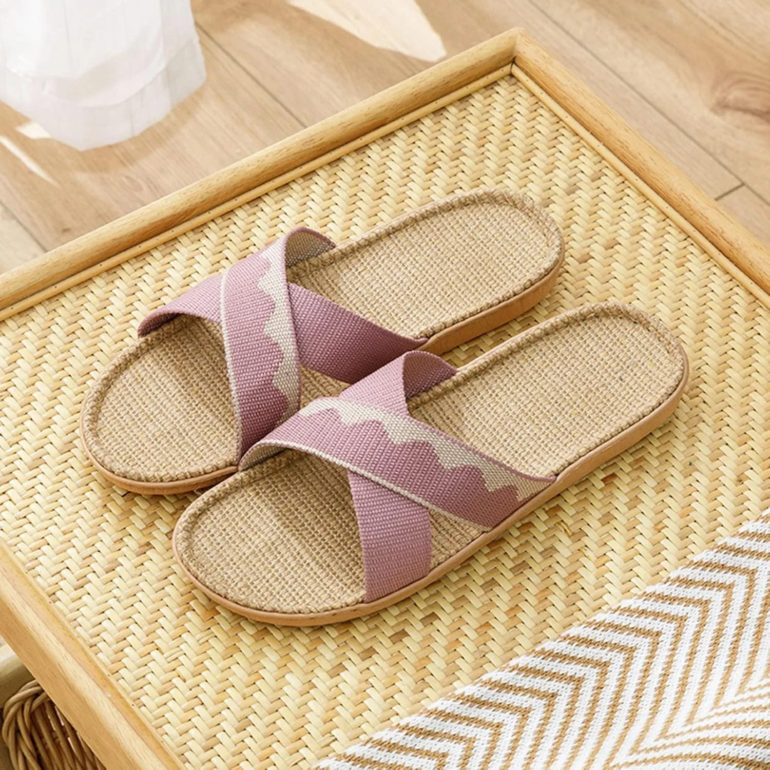 Summer Skidproof Indoor Slippers Slippers For Womens Men Linen Shoes Women Summer Household Beach Sandals Floor