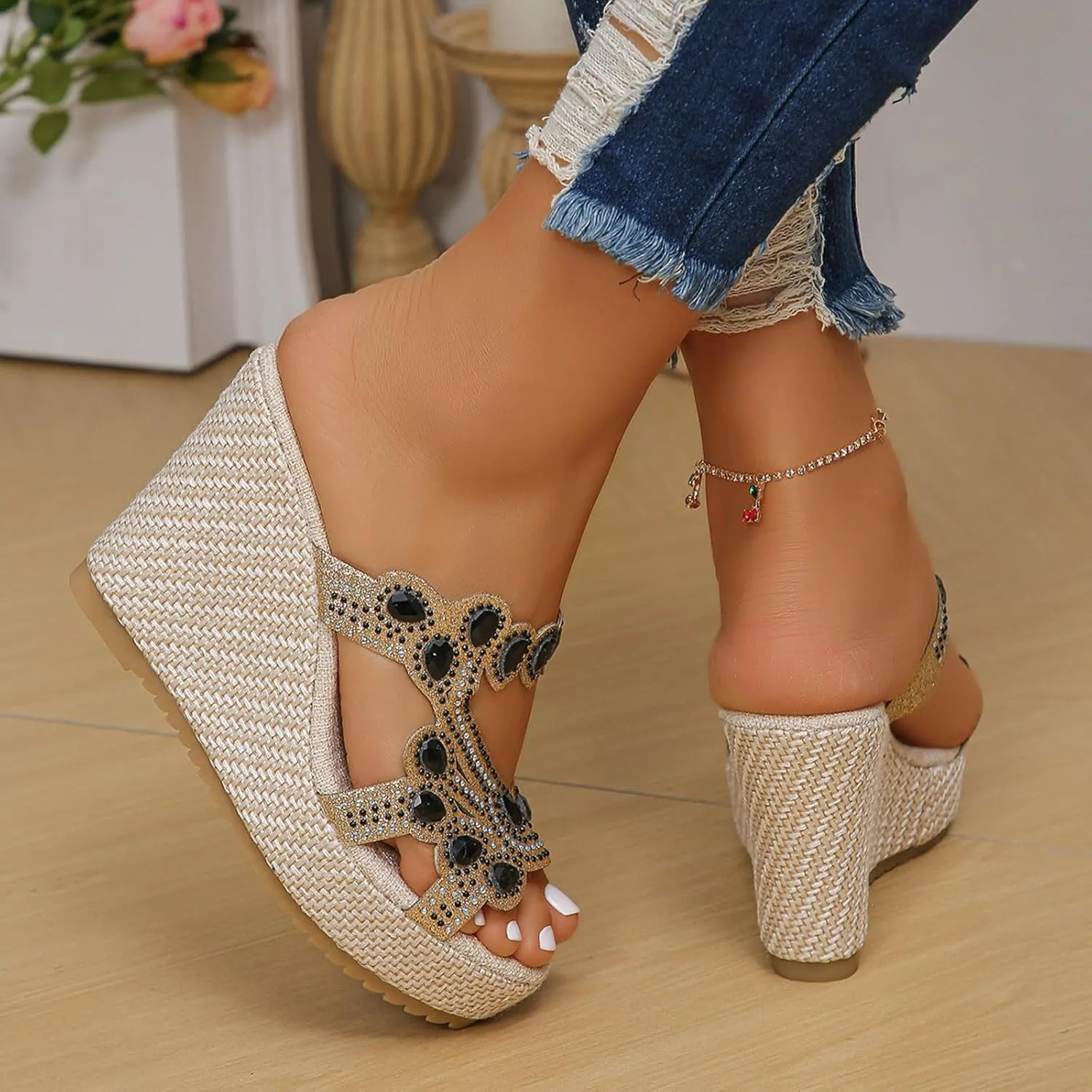 Temperament Thick Bottom Sandals for Women Womens Casual Slip on Summer Wedge Sandal Comfortable Cool Shoes