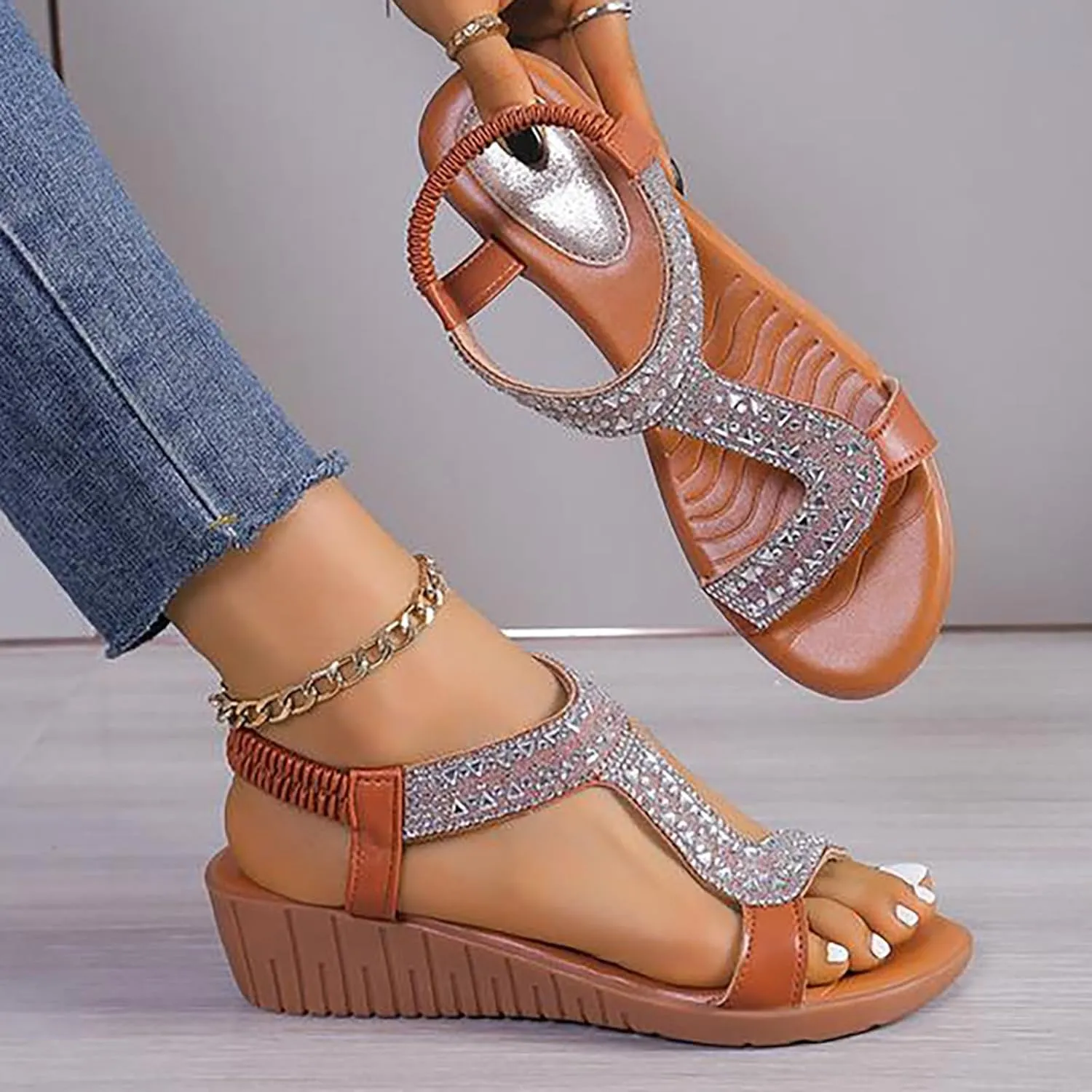 Temperament Wedge Shoes for Women Summer Low Wedges Womens Comfortable Open Toe Sandal Orthopedic Sandals