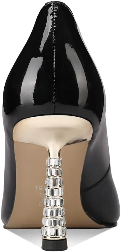 TinaCus Glossy Patent Leather Women's Pointed Toe Handmade Stiletto Heels with Crystal Chic Pumps Shoes