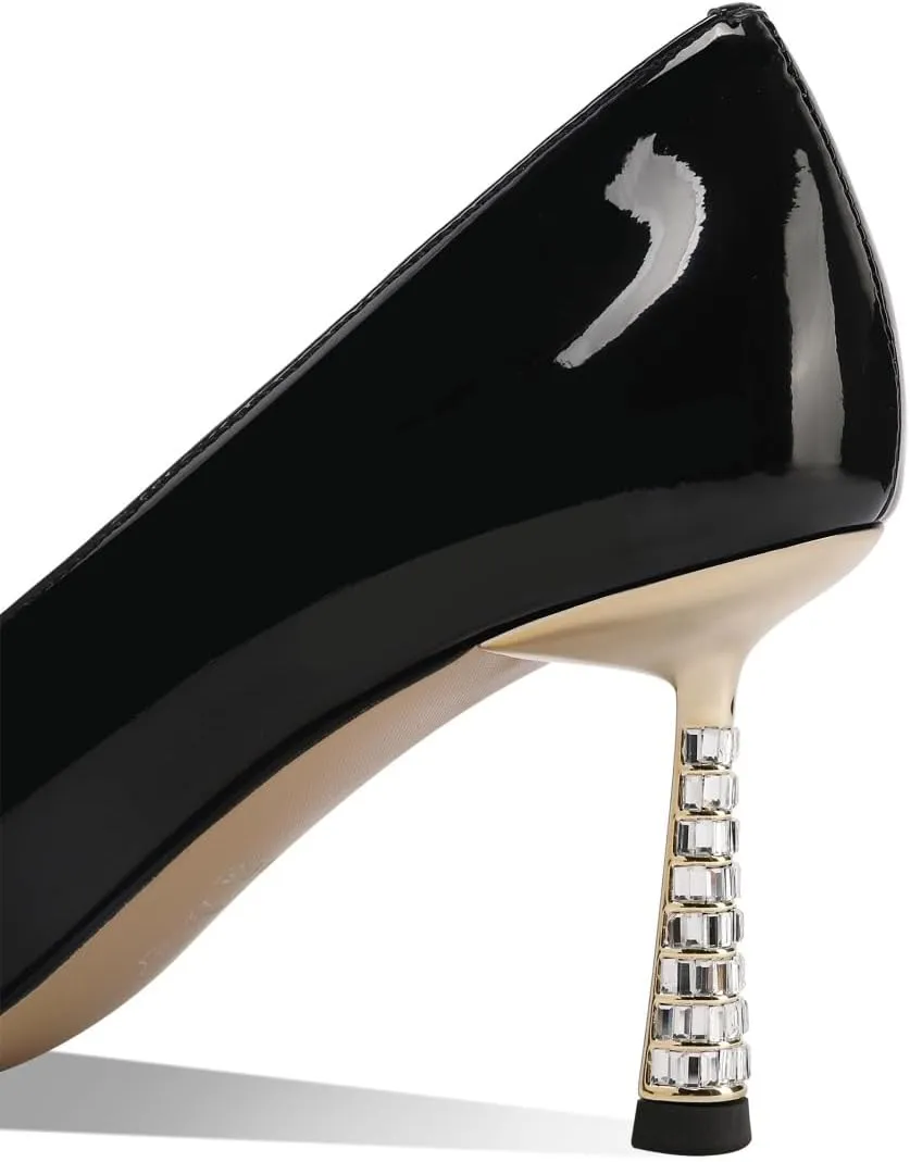 TinaCus Glossy Patent Leather Women's Pointed Toe Handmade Stiletto Heels with Crystal Chic Pumps Shoes