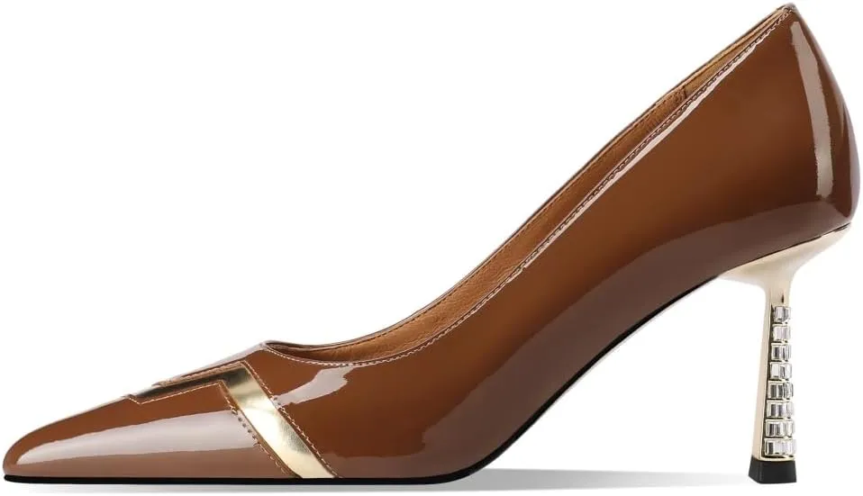 TinaCus Glossy Patent Leather Women's Pointed Toe Handmade Stiletto Heels with Crystal Chic Pumps Shoes