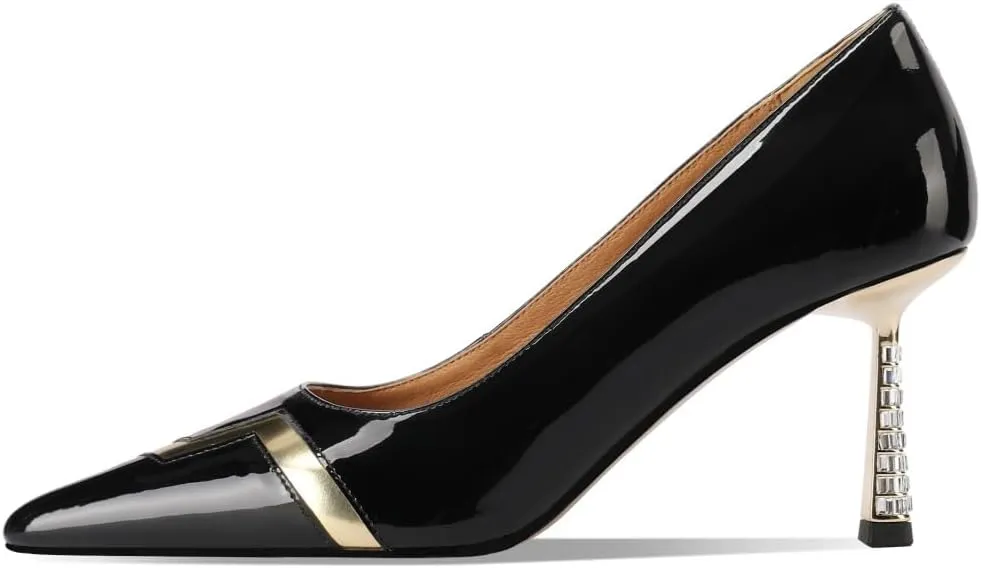 TinaCus Glossy Patent Leather Women's Pointed Toe Handmade Stiletto Heels with Crystal Chic Pumps Shoes