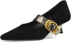 TinaCus Suede Leather Handmade Belt Buckle Women's Pointed Toe Kitten Heels Chic Pumps Shoes