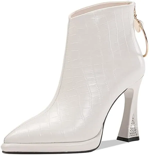 TinaCus Women's Genuine Leather Pointed Toe Handmade Back Zipper with Ring High Heels Chic Ankle Boots