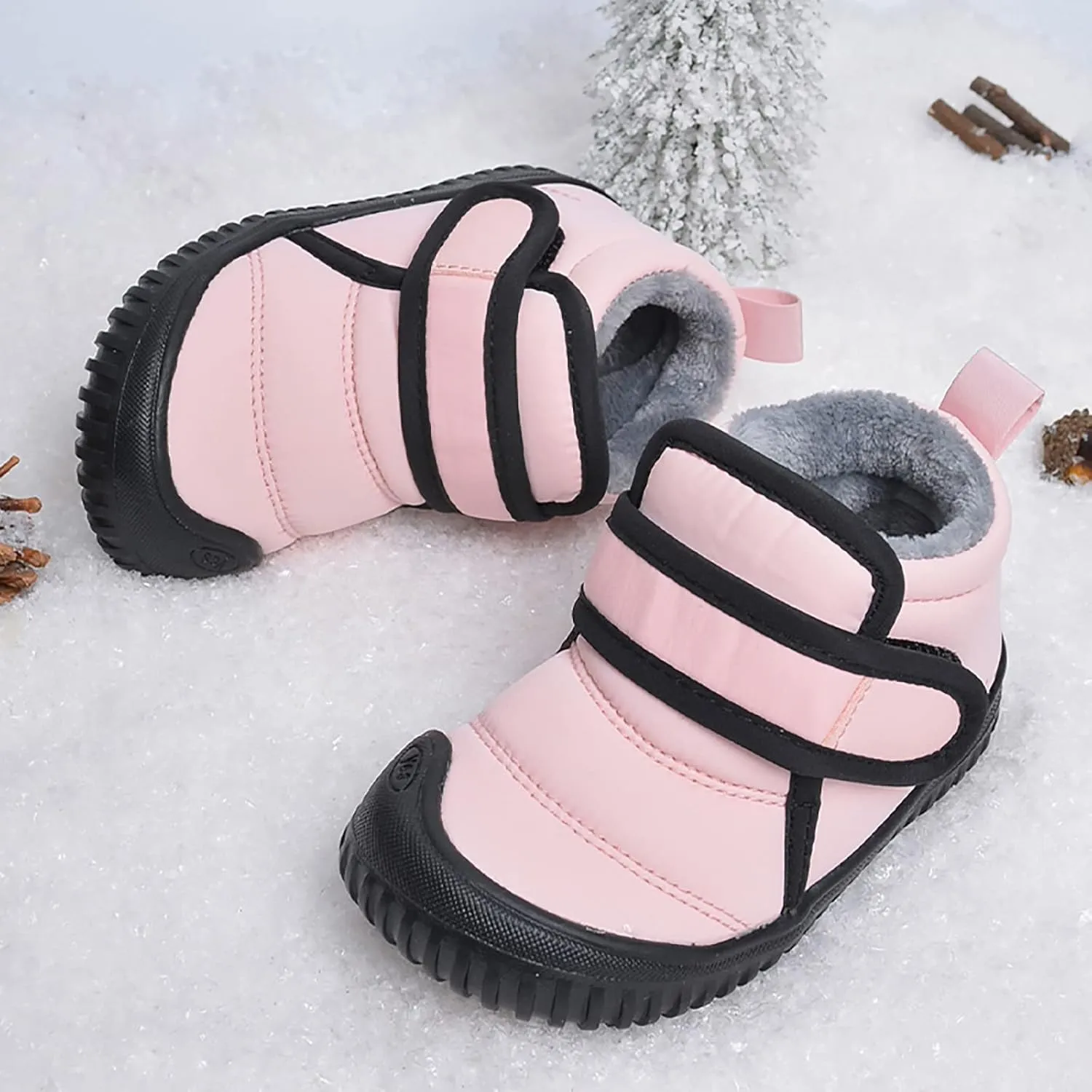Toddler Baby Snow Boots Boys Girls Cold Weather Baby Faux Fur Shoes Wterproof Fleece Kids Snow Boots Winter Shoes