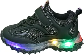Toddler Boys Girls Light Up Shoes LED Breathable Walking Sneakers Kids Flashing Sneaker Athletic Running Shoe (Black, 11 Little Child)