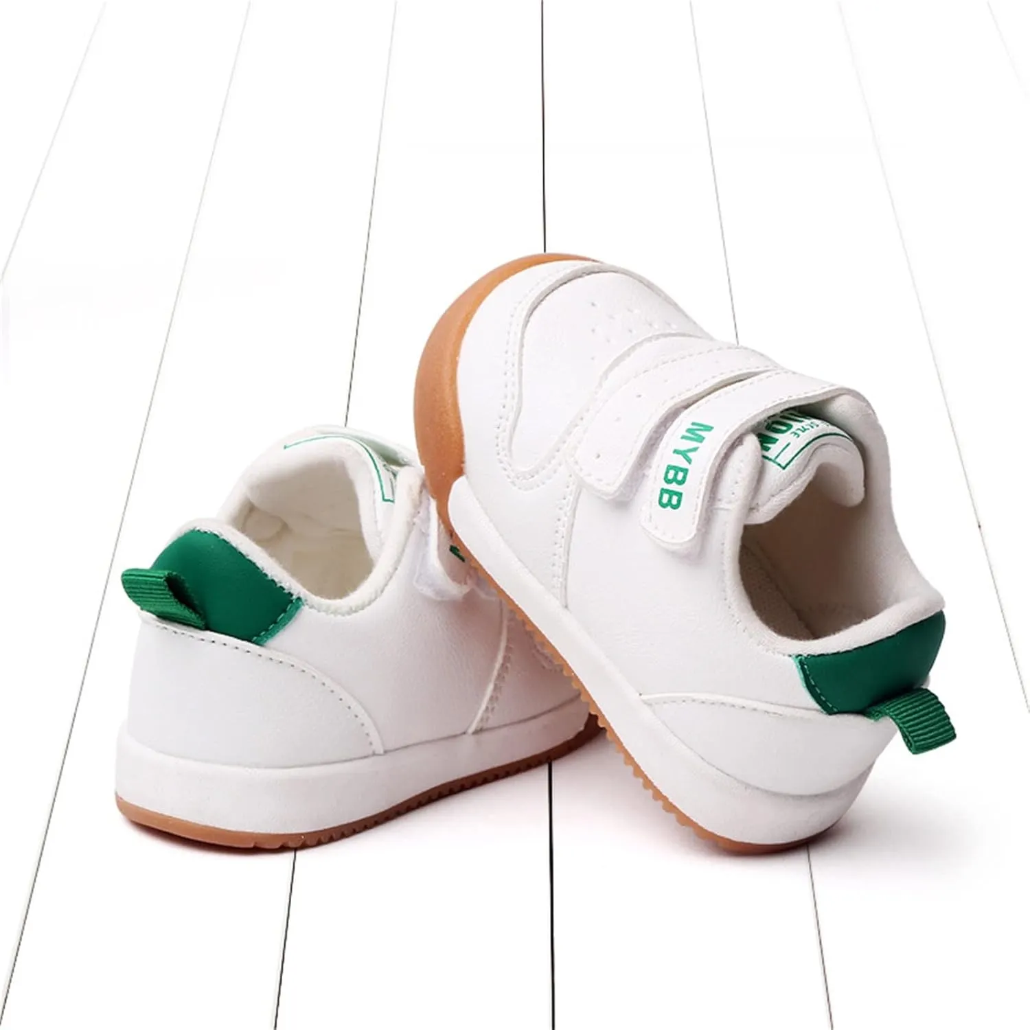 Toddler Boys Girls Sports Shoes Flat Bottom Non Slip Comfortable Soft Solid Color Hook Loop First Running Sneakers