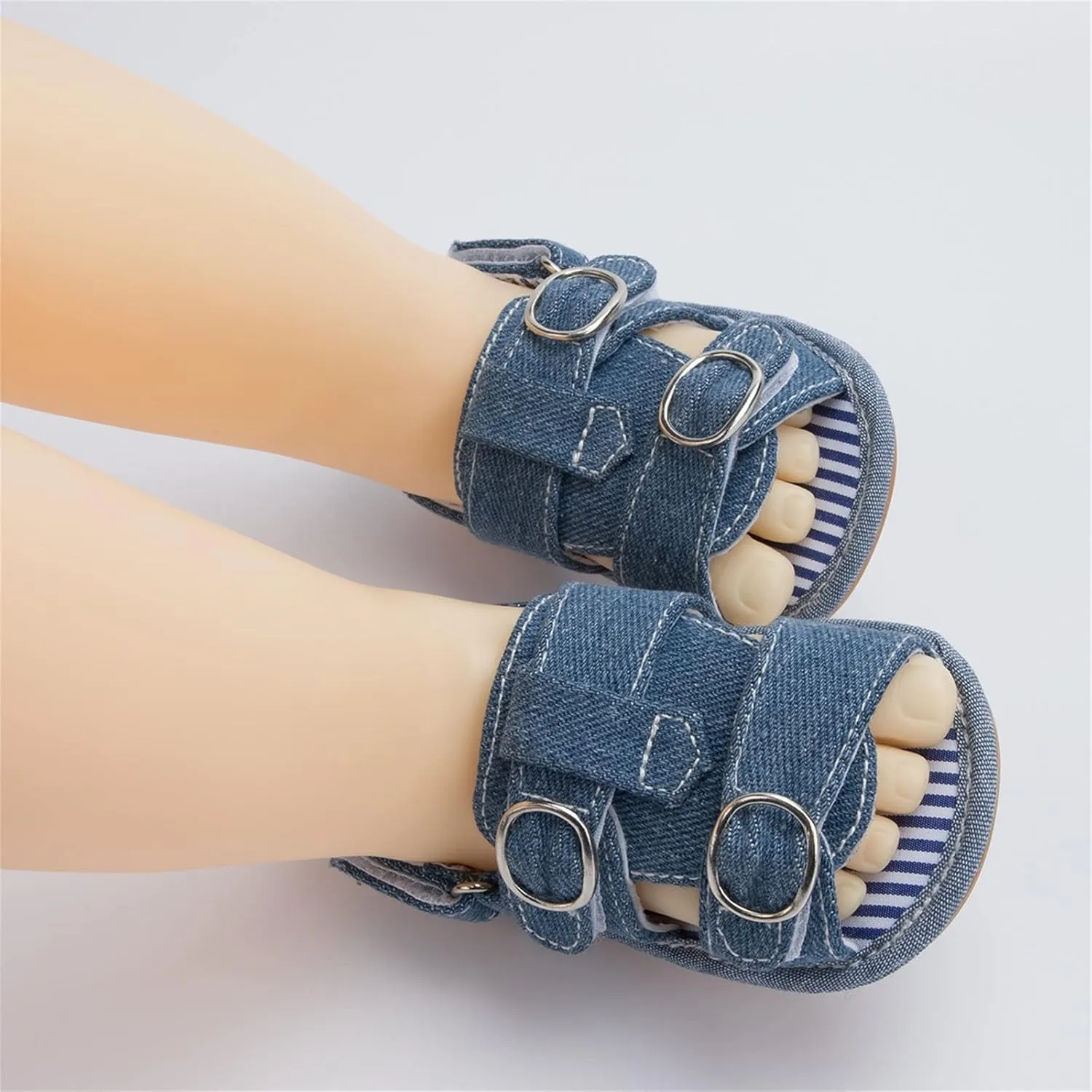 Toddler Denim Open Toe Wide Sandals With Strap Baby Boys Girls Infant Summer Casual Shoes Soft Flat Comfy Slip On Shoes