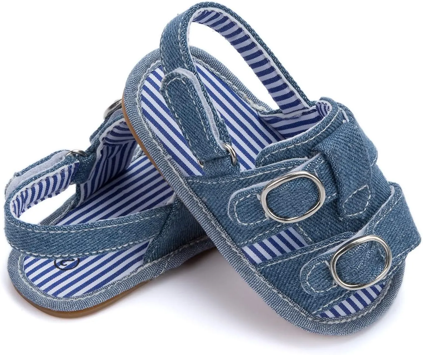 Toddler Denim Open Toe Wide Sandals With Strap Baby Boys Girls Infant Summer Casual Shoes Soft Flat Comfy Slip On Shoes