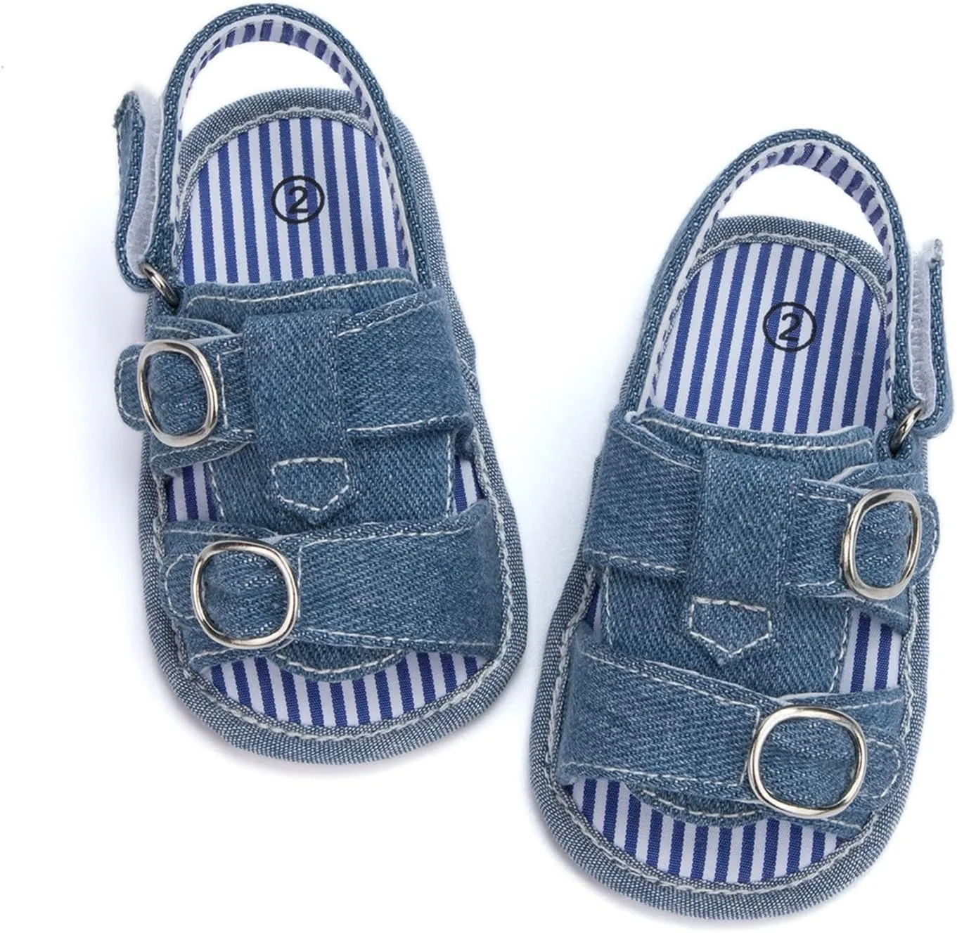 Toddler Denim Open Toe Wide Sandals With Strap Baby Boys Girls Infant Summer Casual Shoes Soft Flat Comfy Slip On Shoes