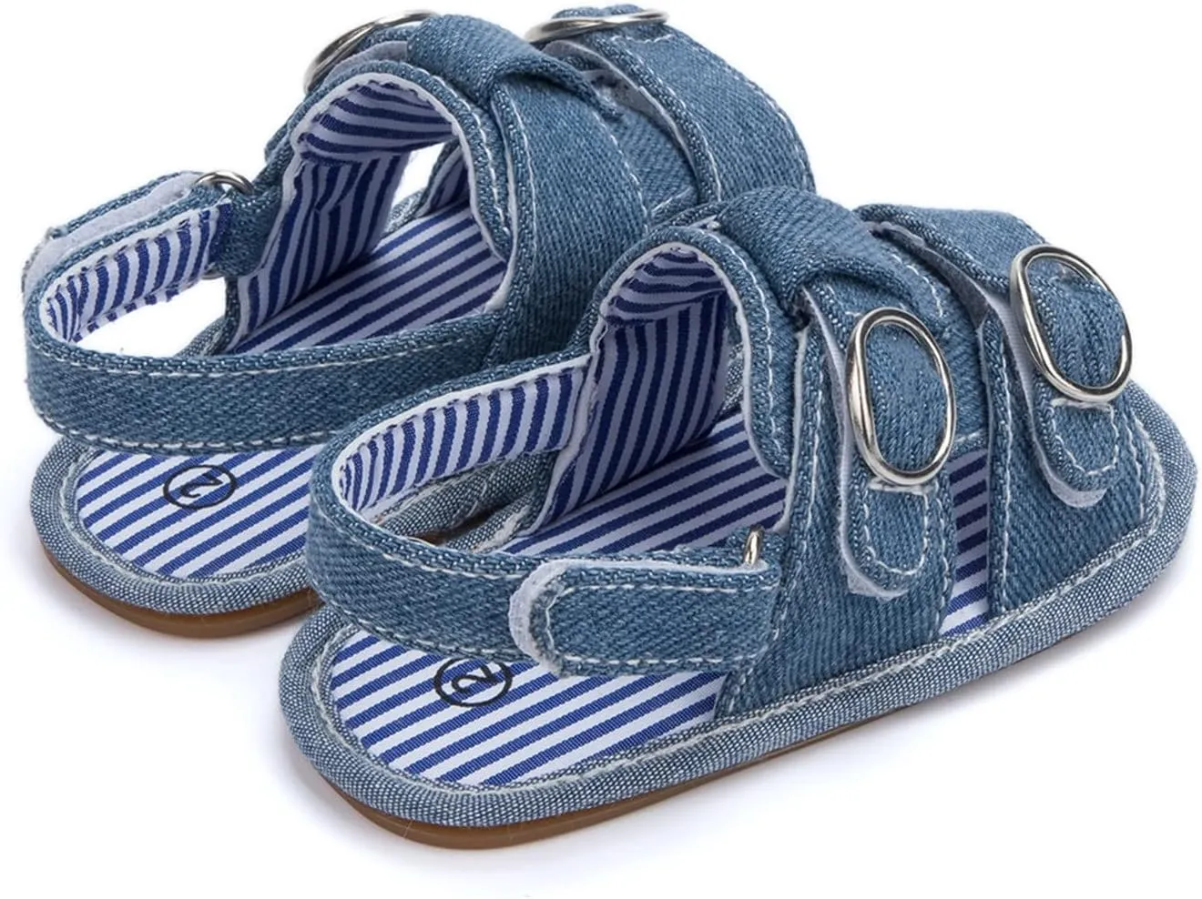 Toddler Denim Open Toe Wide Sandals With Strap Baby Boys Girls Infant Summer Casual Shoes Soft Flat Comfy Slip On Shoes