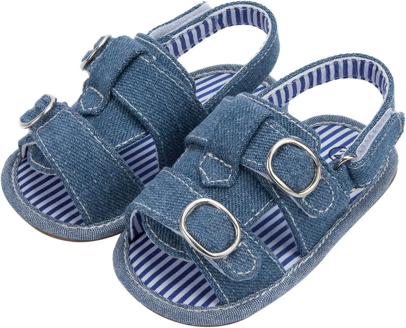 Toddler Denim Open Toe Wide Sandals With Strap Baby Boys Girls Infant Summer Casual Shoes Soft Flat Comfy Slip On Shoes
