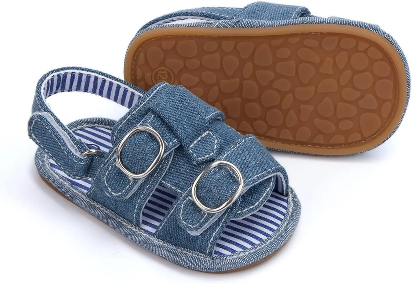 Toddler Denim Open Toe Wide Sandals With Strap Baby Boys Girls Infant Summer Casual Shoes Soft Flat Comfy Slip On Shoes