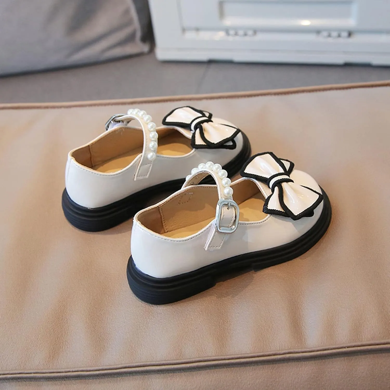Toddler Girls Shoes Boots Fashion Autumn Girls Casual Shoes Thick Sole Round Toe Bow Pearl Toddler Dress Boots