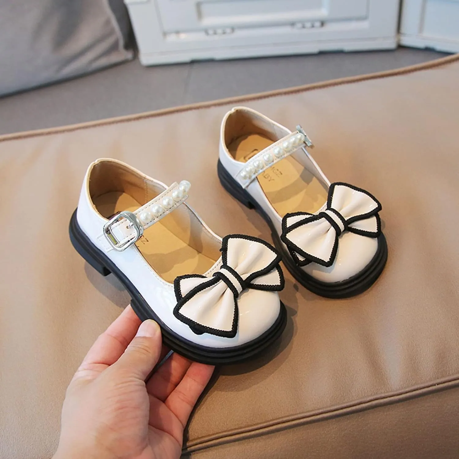 Toddler Girls Shoes Boots Fashion Autumn Girls Casual Shoes Thick Sole Round Toe Bow Pearl Toddler Dress Boots