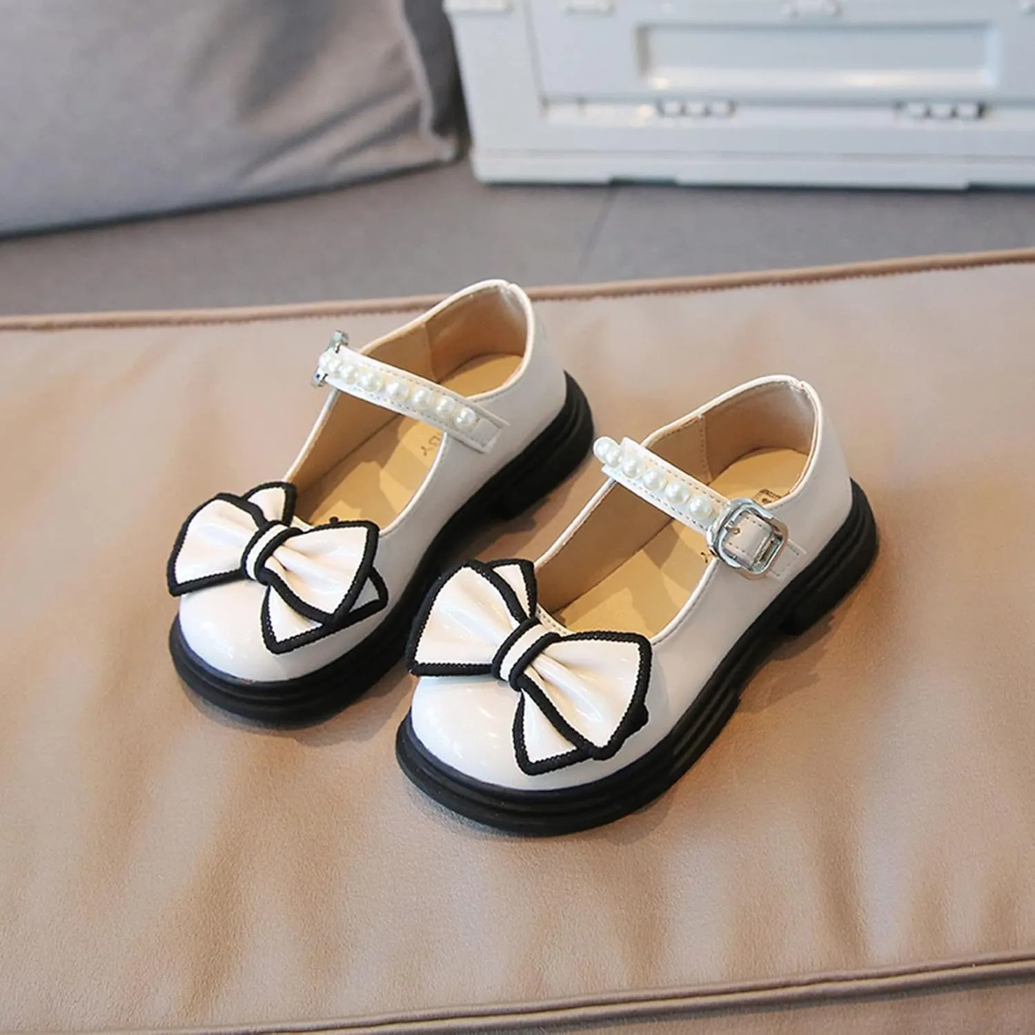 Toddler Girls Shoes Boots Fashion Autumn Girls Casual Shoes Thick Sole Round Toe Bow Pearl Toddler Dress Boots