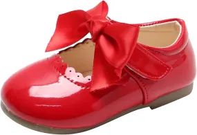 Toddler Girls Slip On Shoes Baby Girl Kids Cute Princess Shoes Fashion Bow Hollow Out Non-Slip Leather Flats Shoes T-177 Red 4.5