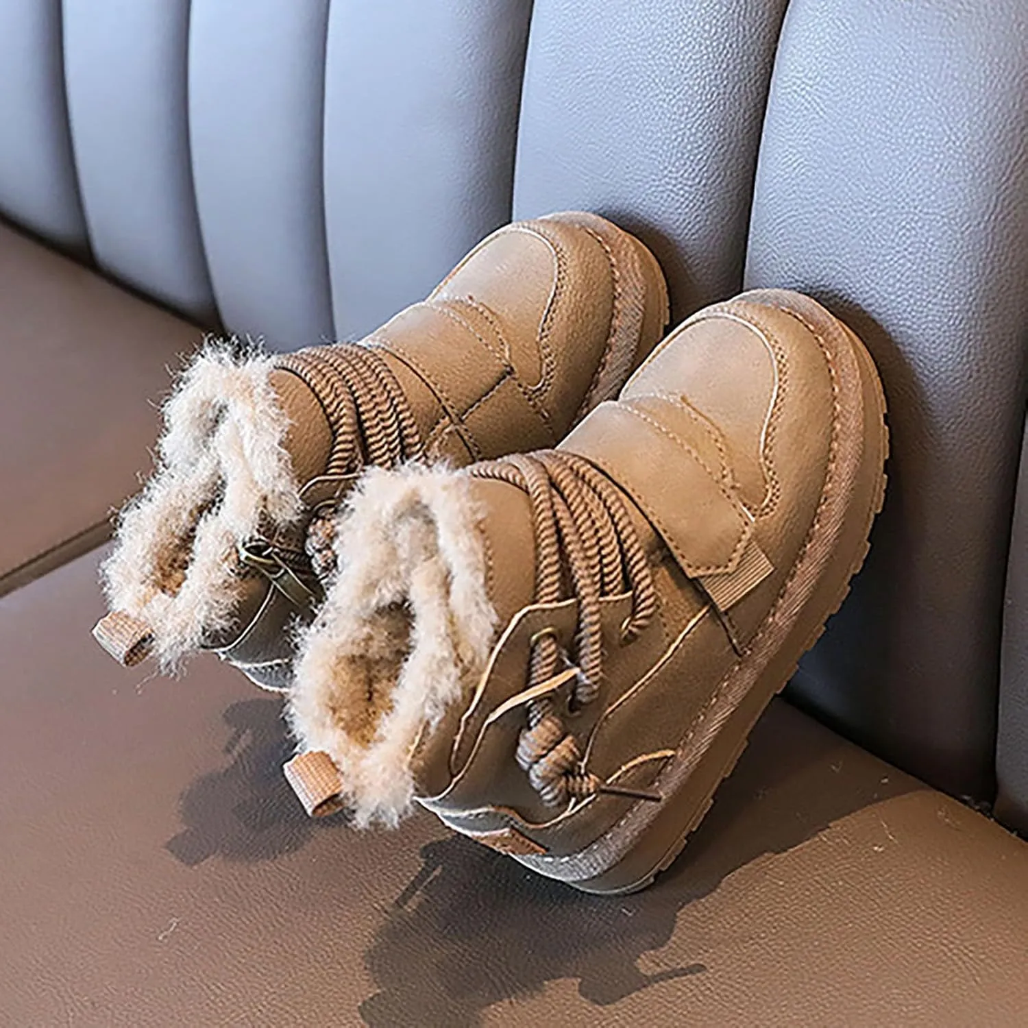 Toddler Kids Fr Lined Snow Boots Winter Boots For Boys Girls Lac Up Non Slip Ankle Booties Fuzzy Boots With Zipper