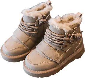 Toddler Kids Fr Lined Snow Boots Winter Boots For Boys Girls Lac Up Non Slip Ankle Booties Fuzzy Boots With Zipper