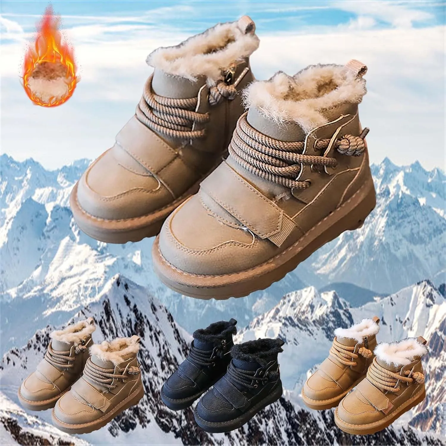 Toddler Kids Fr Lined Snow Boots Winter Boots For Boys Girls Lac Up Non Slip Ankle Booties Fuzzy Boots With Zipper