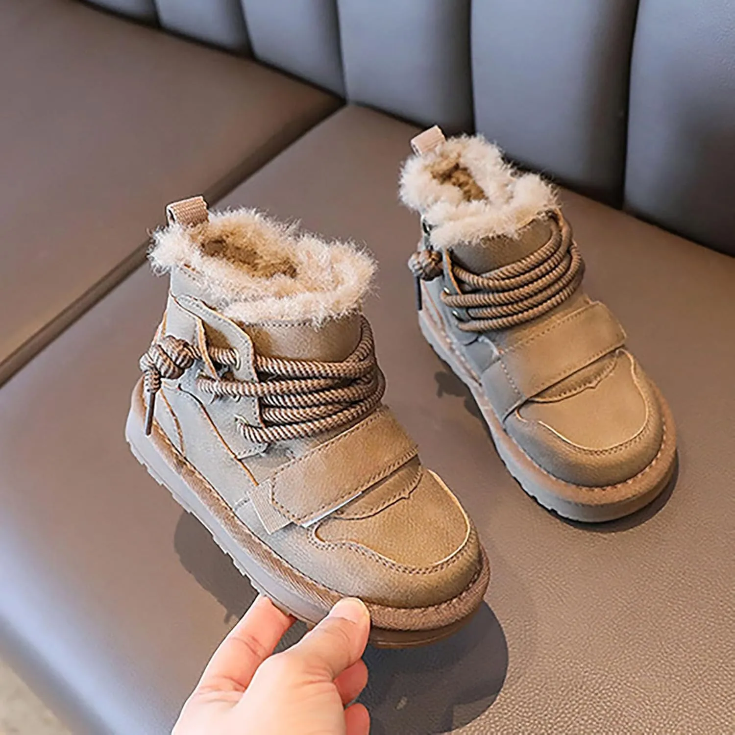 Toddler Kids Fr Lined Snow Boots Winter Boots For Boys Girls Lac Up Non Slip Ankle Booties Fuzzy Boots With Zipper