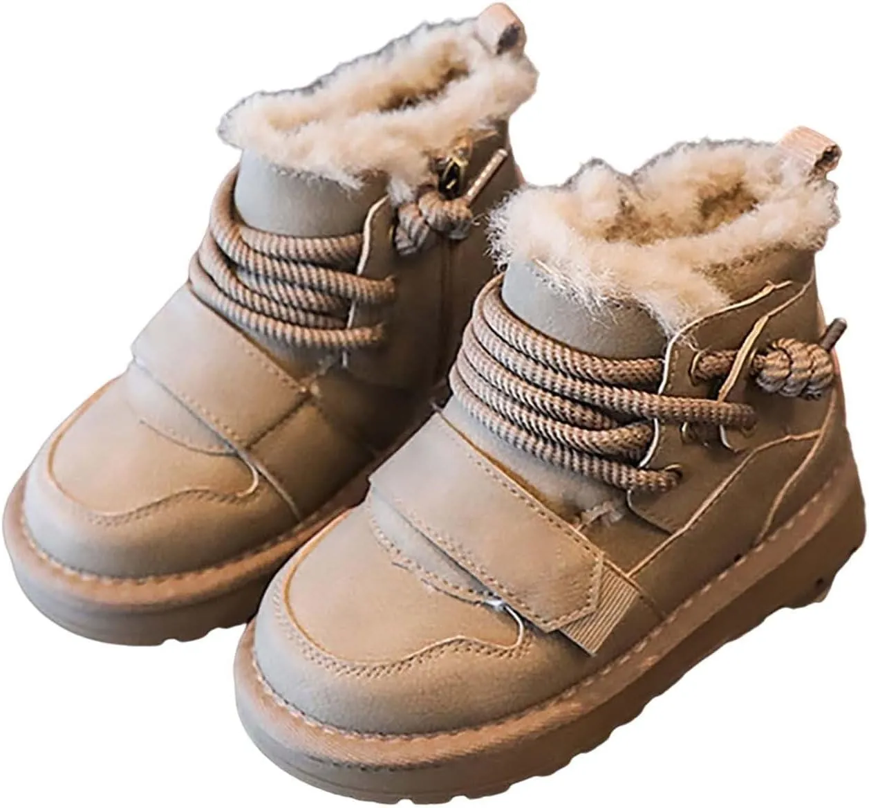 Toddler Kids Fr Lined Snow Boots Winter Boots For Boys Girls Lac Up Non Slip Ankle Booties Fuzzy Boots With Zipper
