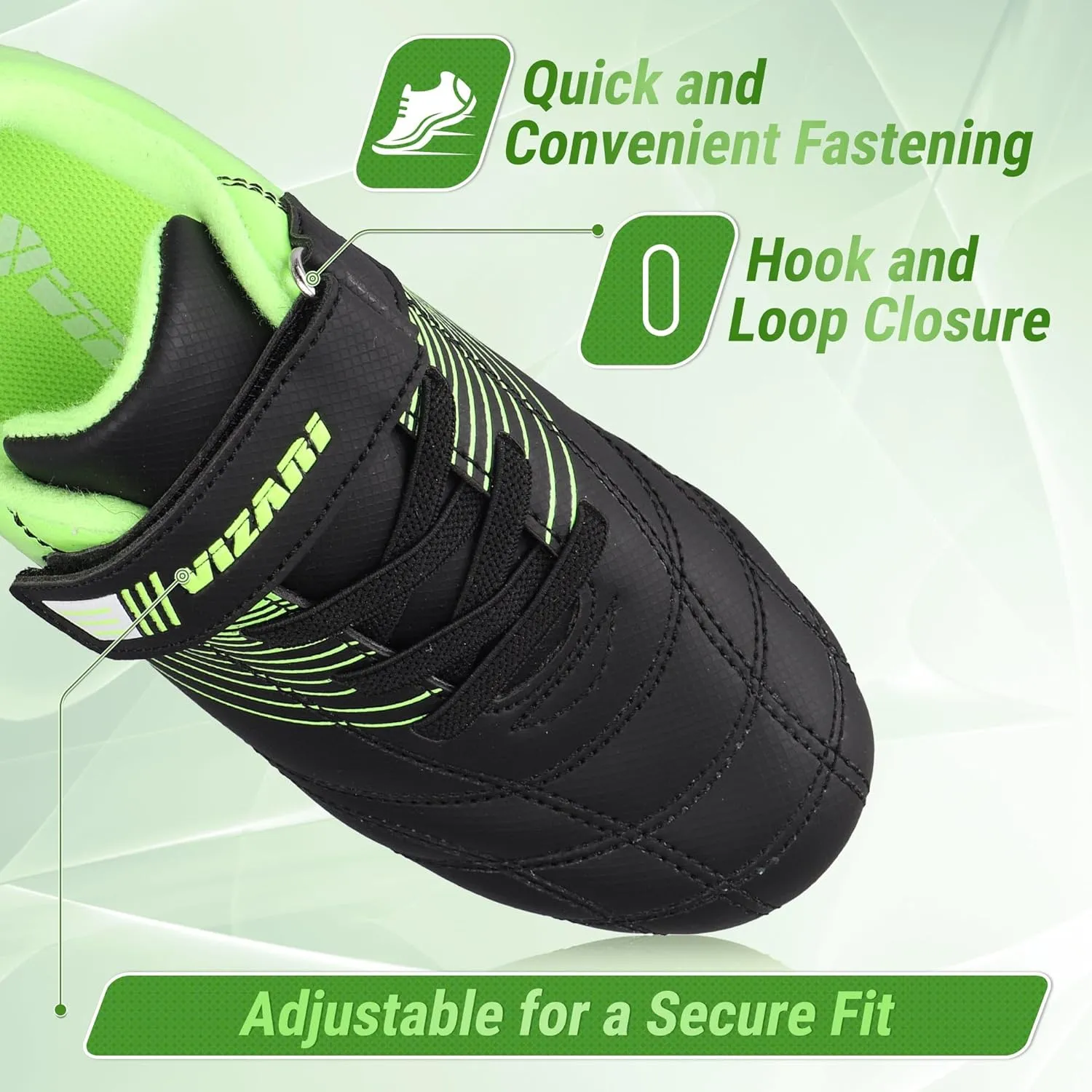 Vizari Loma FG Soccer Cleats for Kids | Firm Ground Shoes with Hook & Loop Closure | Synthetic Upper Toddler Shoes with Rubber Sole for Enhanced Performance and Traction | Ideal for Boys & Girls