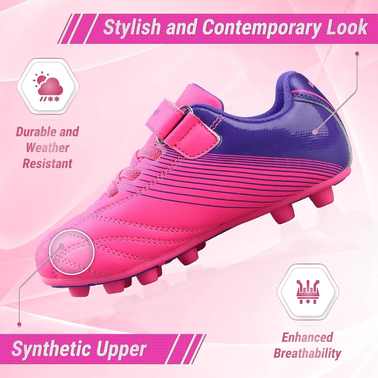 Vizari Loma FG Soccer Cleats for Kids | Firm Ground Shoes with Hook & Loop Closure | Synthetic Upper Toddler Shoes with Rubber Sole for Enhanced Performance and Traction | Ideal for Boys & Girls