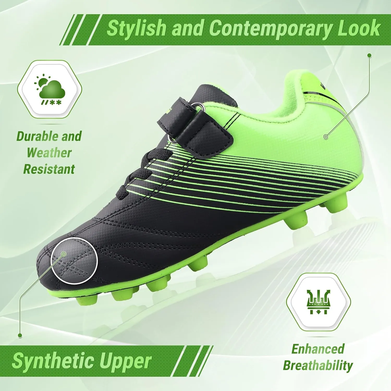 Vizari Loma FG Soccer Cleats for Kids | Firm Ground Shoes with Hook & Loop Closure | Synthetic Upper Toddler Shoes with Rubber Sole for Enhanced Performance and Traction | Ideal for Boys & Girls