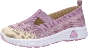 Walking Sneakers for Women Comfortable Breathable Knitted Sneakers Casual Slip on Woven Cut-Out Orthopedic Soft Arch Support Shoes Lightweight Knit Loafer