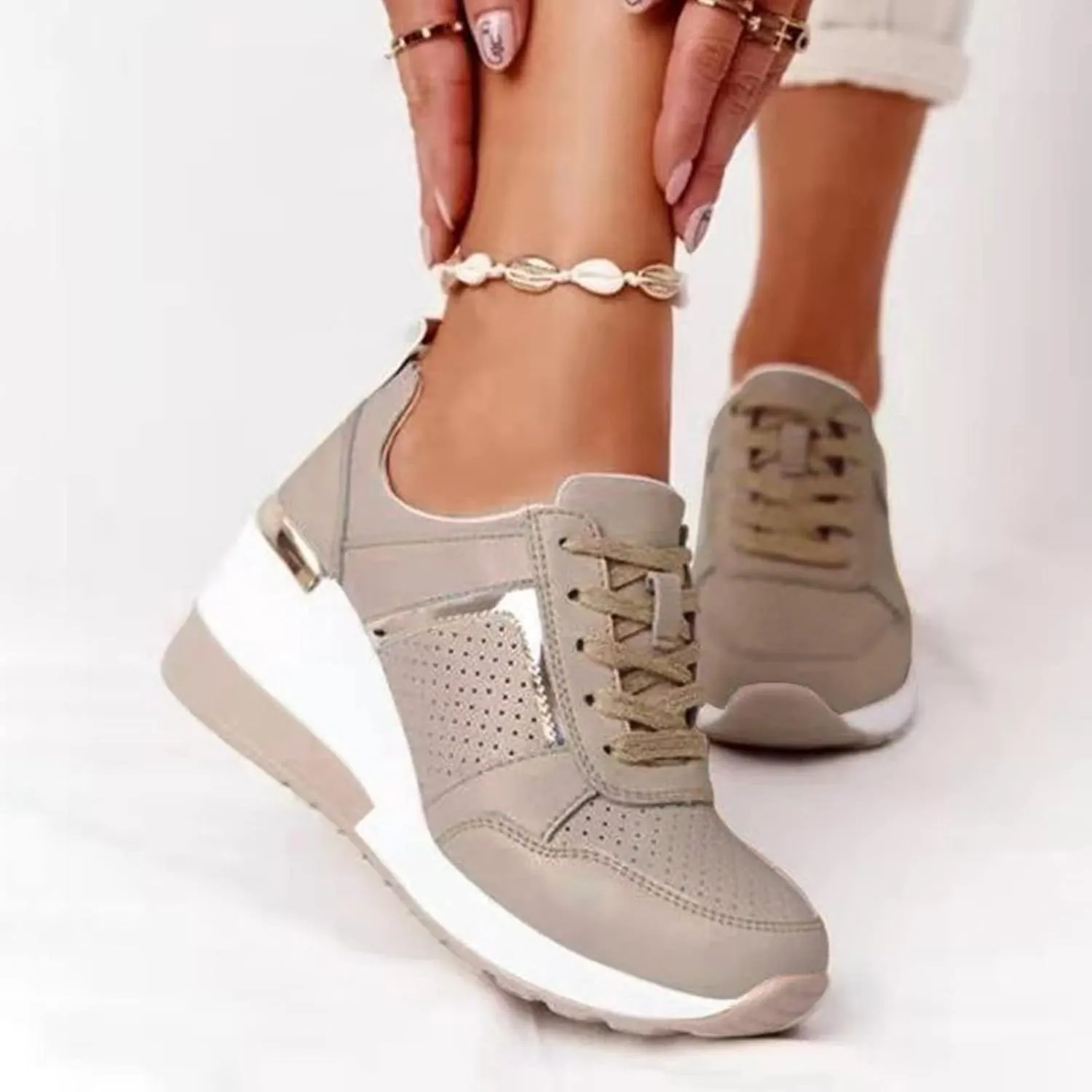 Walking Sneakers for Women Slip on Sneakers Lightweight Casual Shoes for Womens Thick Sole Wedges Walking Shoes