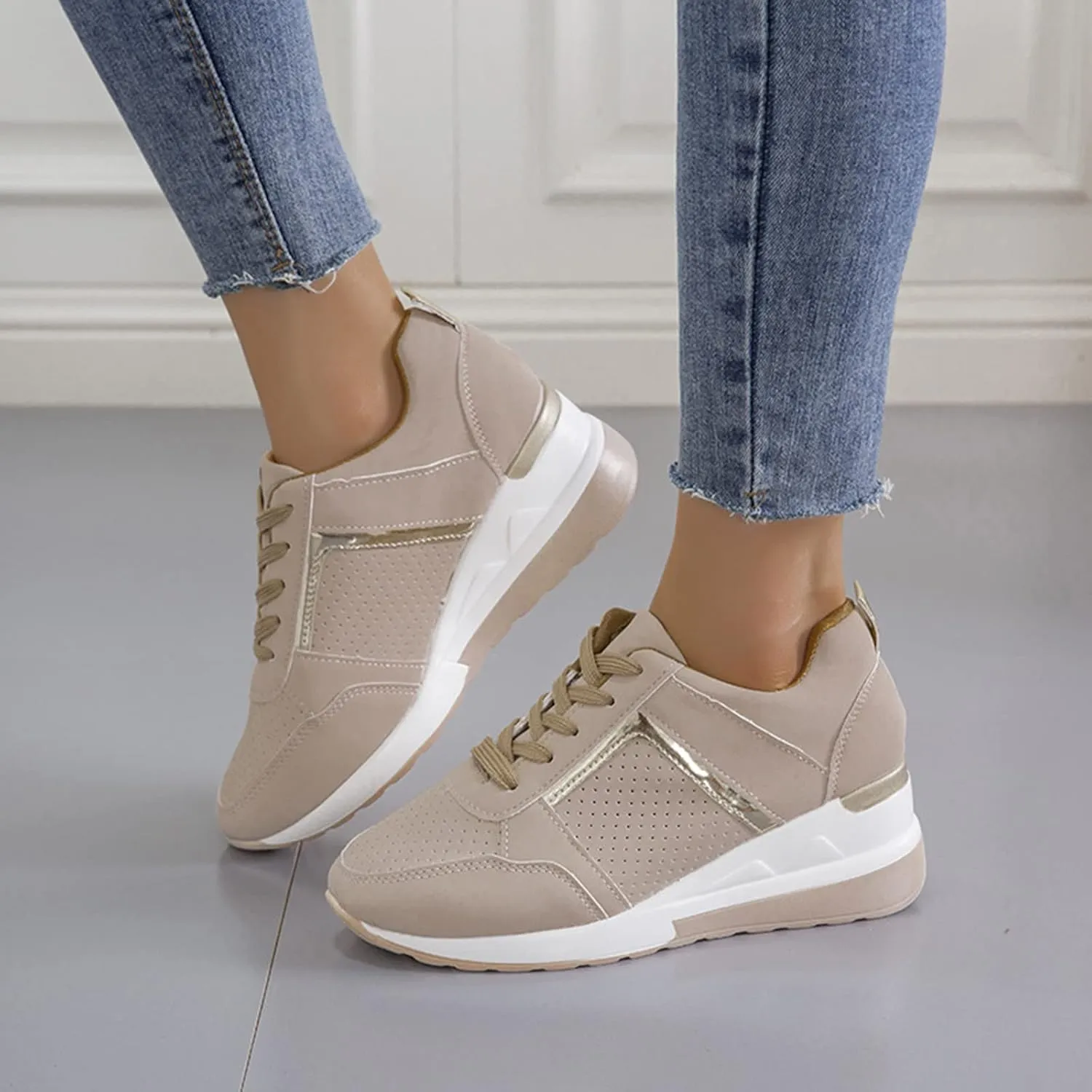 Walking Sneakers for Women Slip on Sneakers Lightweight Casual Shoes for Womens Thick Sole Wedges Walking Shoes