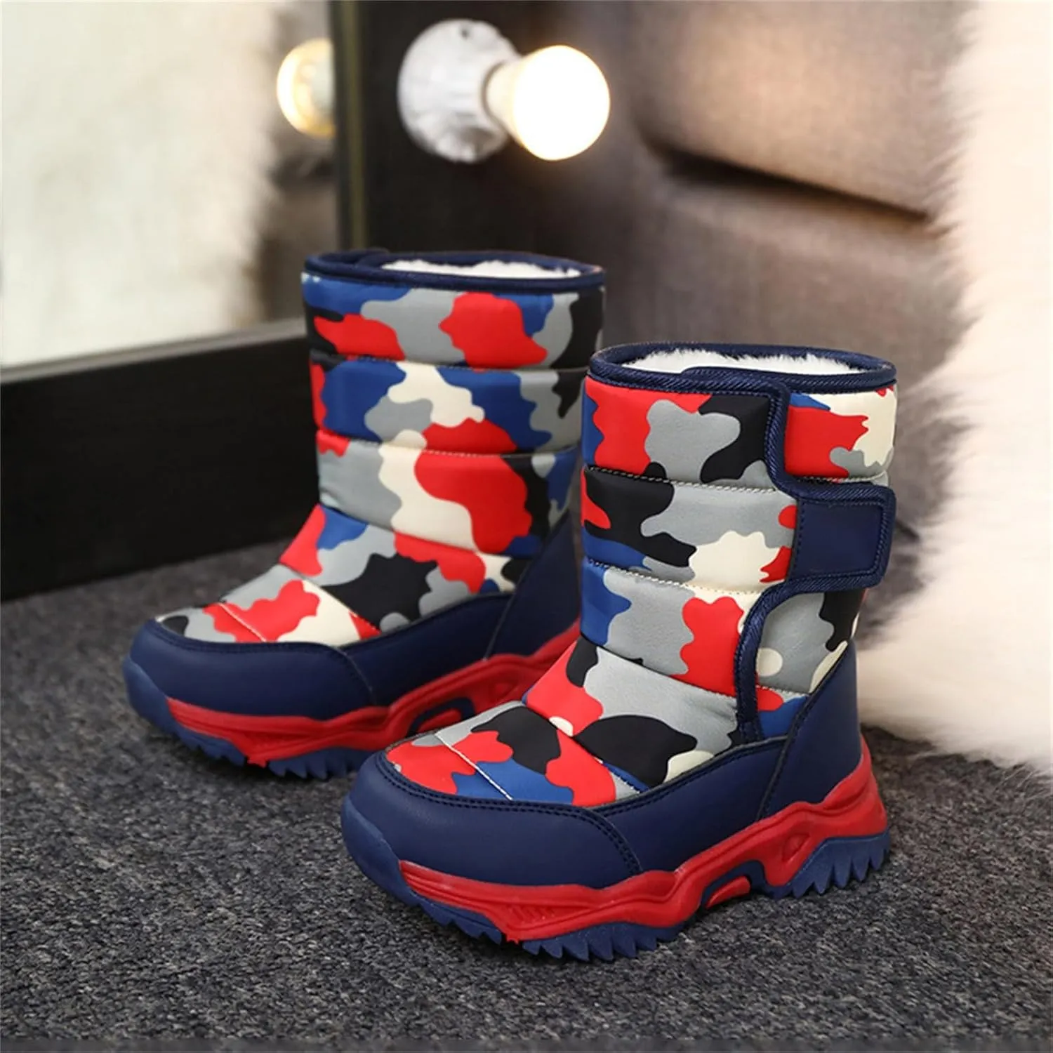 Waterproof Kids Snow Camouflage Boots Girls Toddlers Insulated Warm Fleece Lined Winter Snow Boots Boys Little Kid