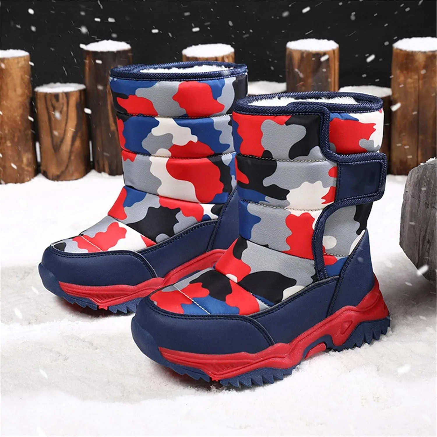 Waterproof Kids Snow Camouflage Boots Girls Toddlers Insulated Warm Fleece Lined Winter Snow Boots Boys Little Kid