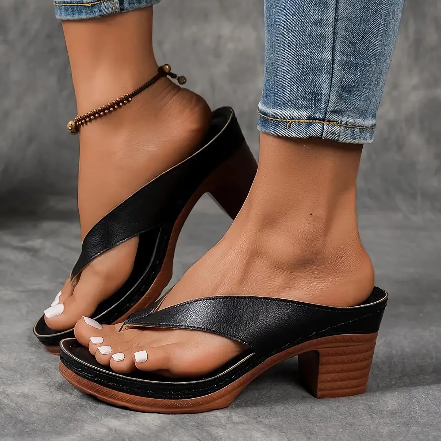 Wedge Sandals for Women Summer Orthopedic Dressy Chunky Heel Sandal Fashion Wedding Party Dress Sandals 2025 Summer Casual Wedge Thong Sandal with Arch Support Fashion Slip-on Open Toe Shoes 2025