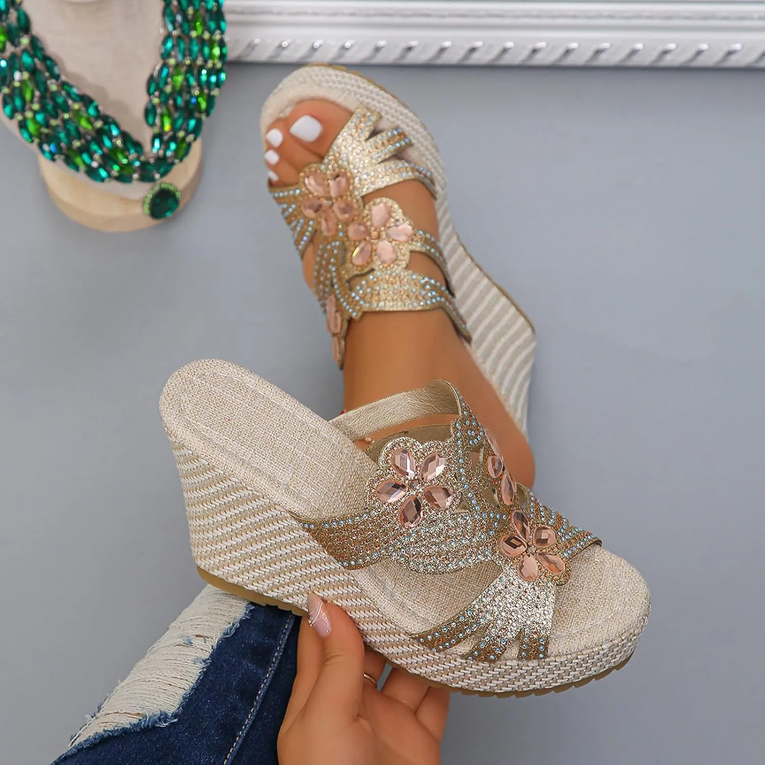 Wedge Sandals Womens Comfort Lightweight Platform Sandals Womens Sandals Women's Ankle Strap Low Wedge Sandals