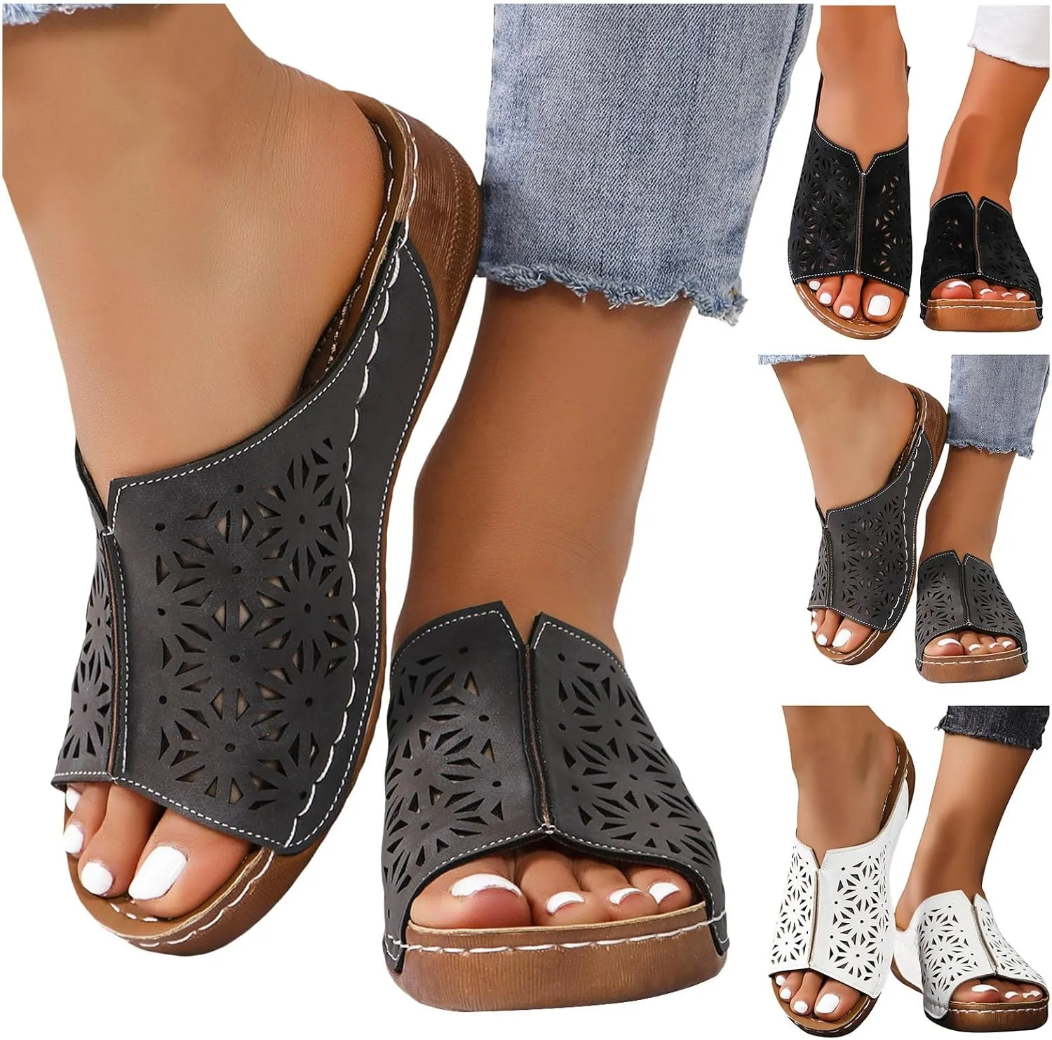Wedge Sandals Womens Sandals with Memory Foam Insole and Cork Footbed Womens Low Wedges Platform Sandals