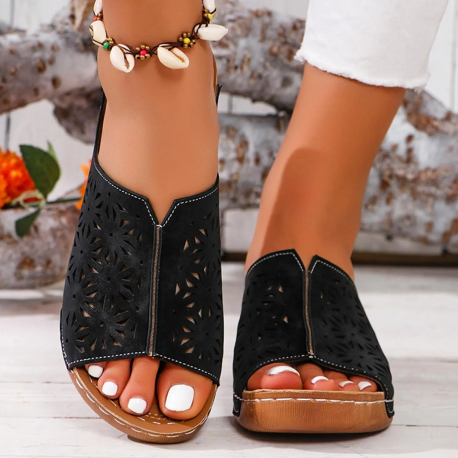 Wedge Sandals Womens Sandals with Memory Foam Insole and Cork Footbed Womens Low Wedges Platform Sandals