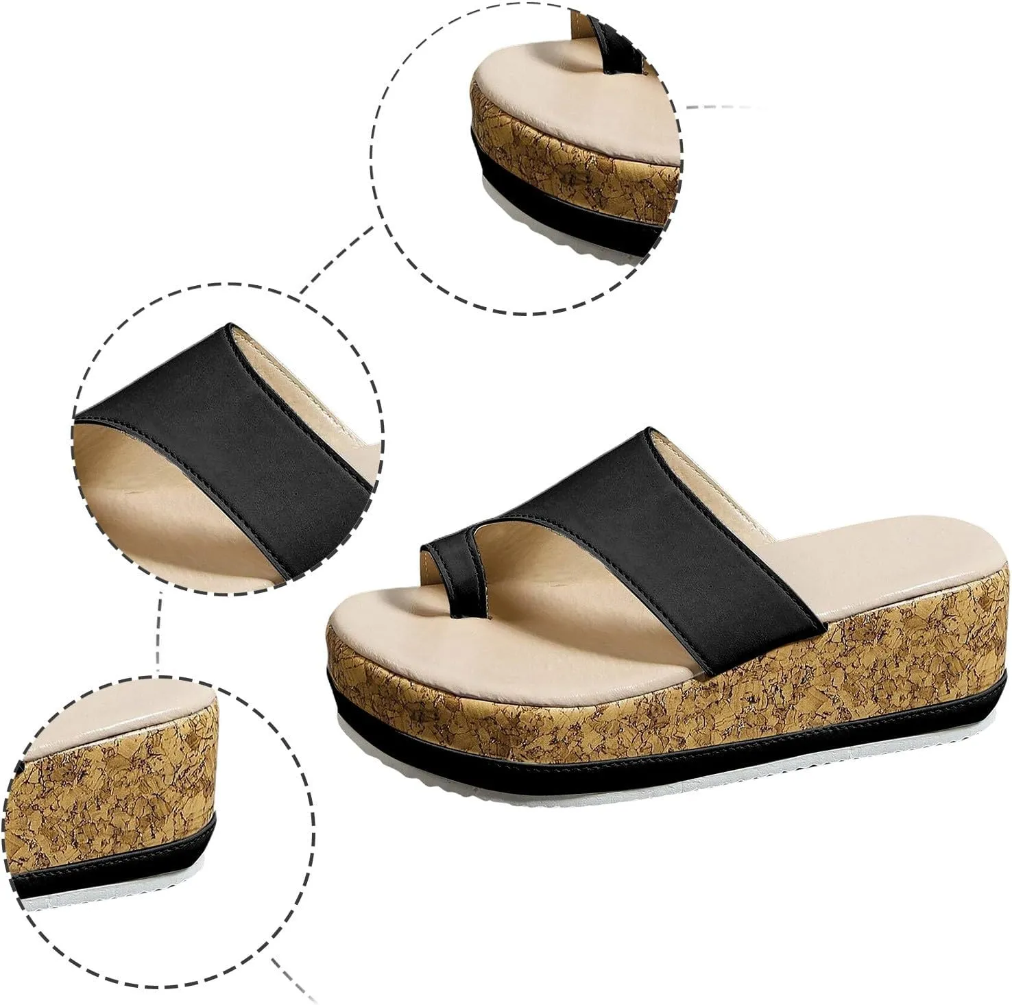 Wedge Sandals Womens Sandals with Memory Foam Insole and Cork Footbed Women's Platform Sandals Wedge Open Toe Sandals