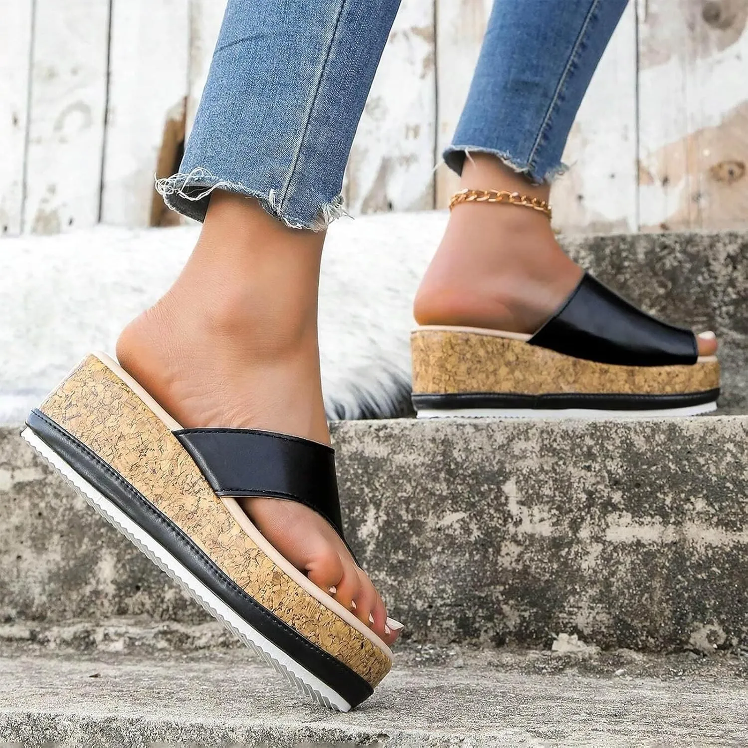 Wedge Sandals Womens Sandals with Memory Foam Insole and Cork Footbed Women's Platform Sandals Wedge Open Toe Sandals