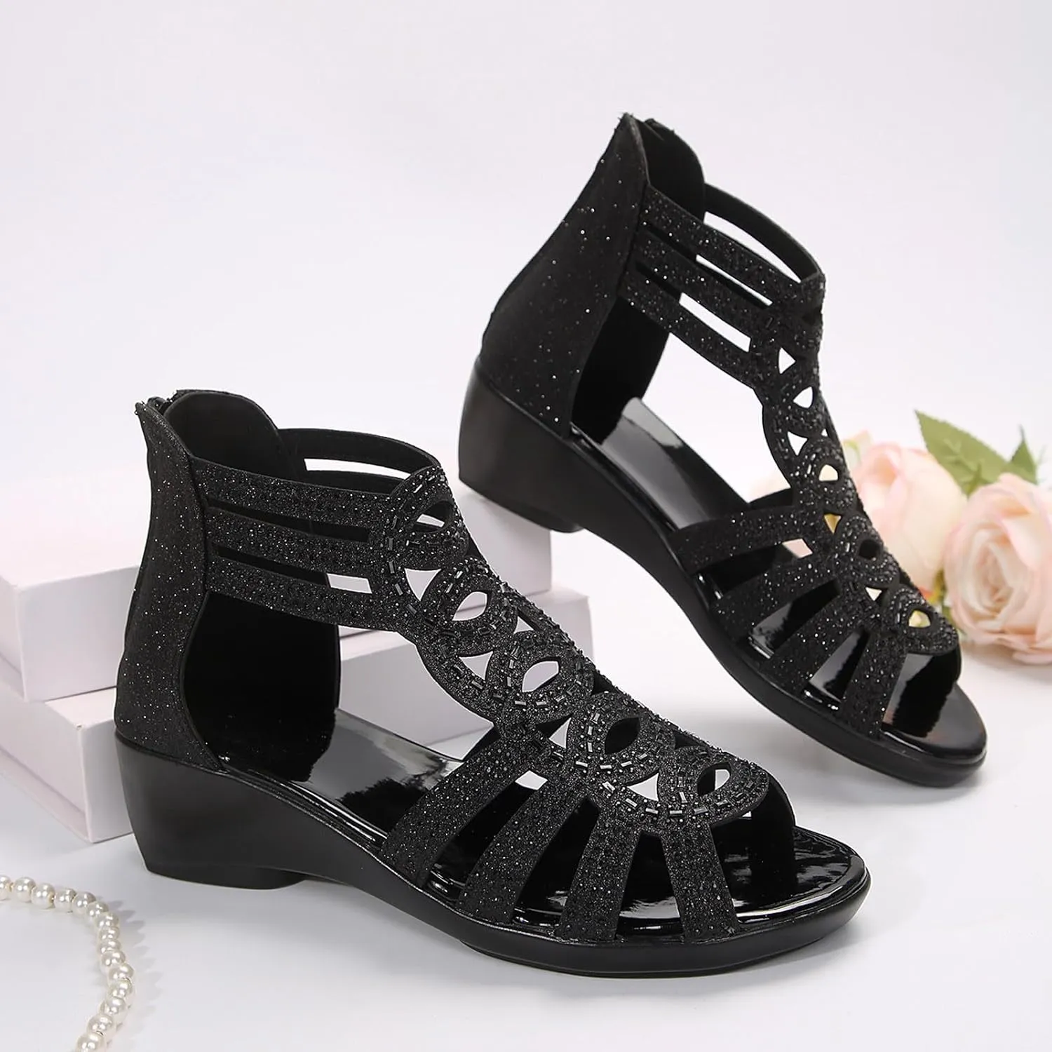 Wedges for Women Ankle Strap High Heel Wedges for Women Summer Platform Comfortable Low Wedges Womens Sandal