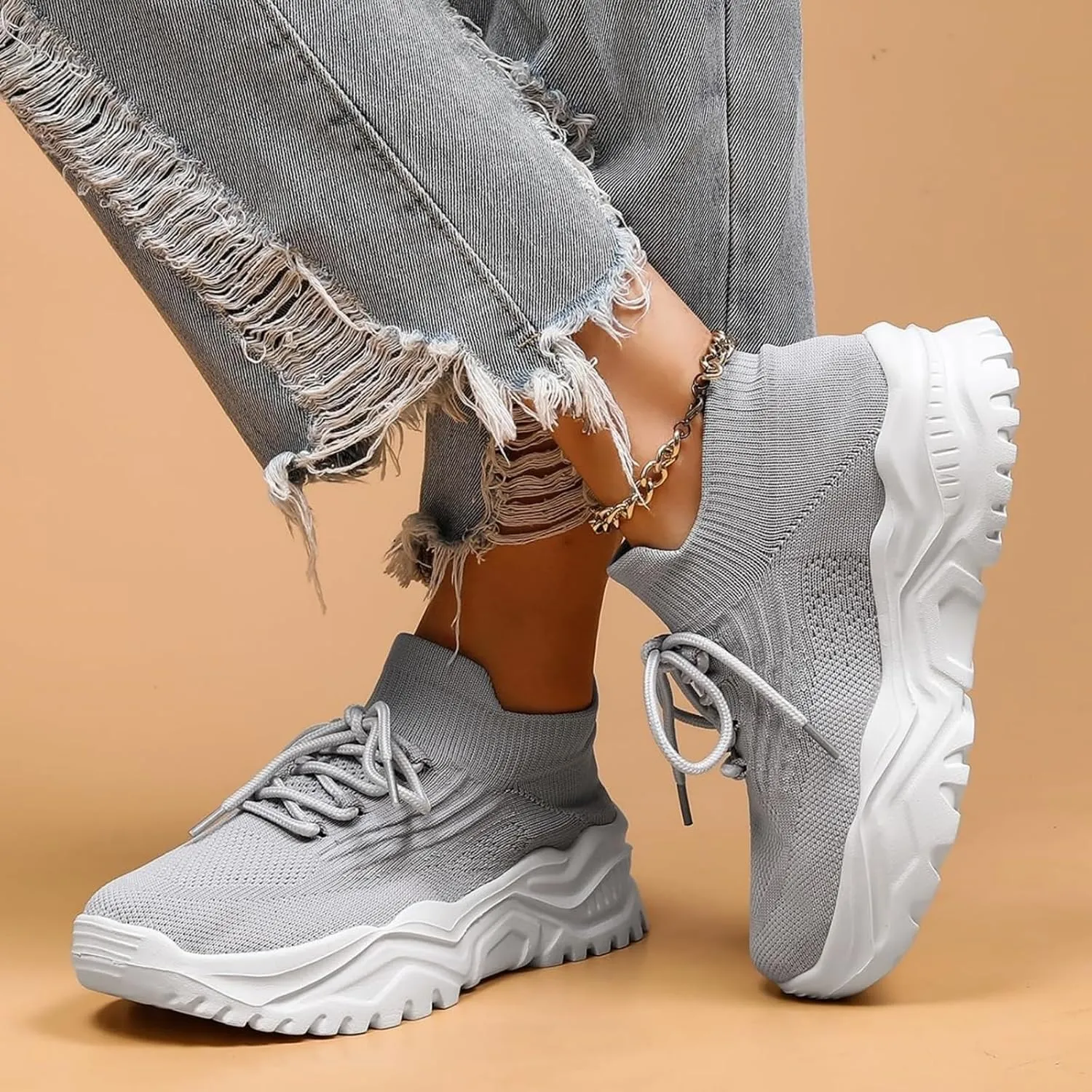 Wide Toe Box Sneakers Women Fashion Platform Chunky Sneakers Loafers Comfortable Breathable Wedge Walking Sport Casual Shoes Mesh Slip On Walking Shoes