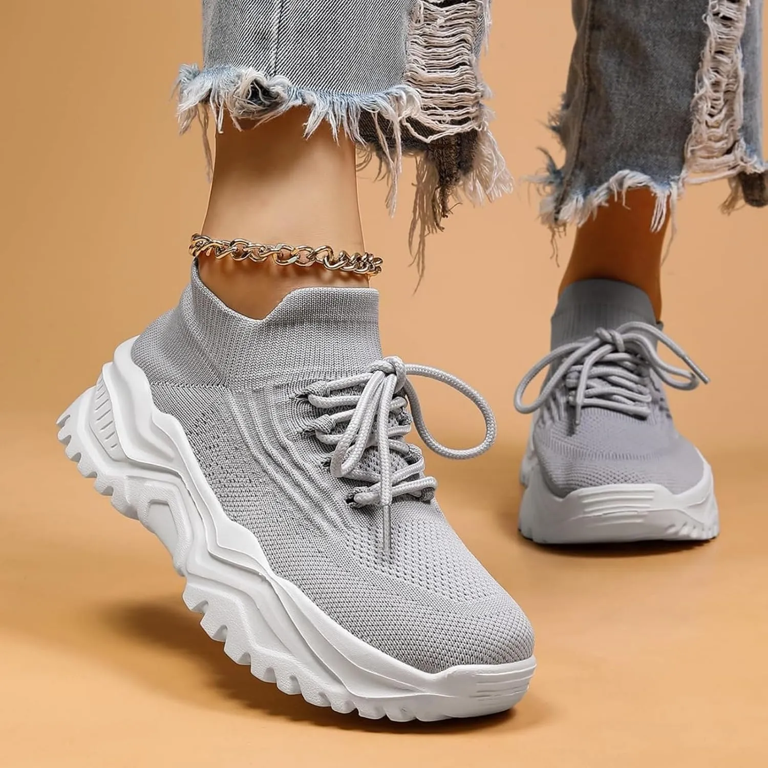 Wide Toe Box Sneakers Women Fashion Platform Chunky Sneakers Loafers Comfortable Breathable Wedge Walking Sport Casual Shoes Mesh Slip On Walking Shoes