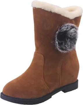 Winter Boots for Women Faux Fur Lined Slip On Mid Calf Chunky Heel Suede Ankle Boots Warm Comfy Snow Boots for Outdoor
