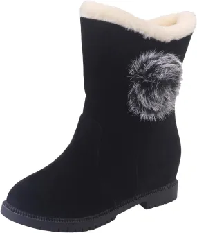 Winter Boots for Women Faux Fur Lined Slip On Mid Calf Chunky Heel Suede Ankle Boots Warm Comfy Snow Boots for Outdoor
