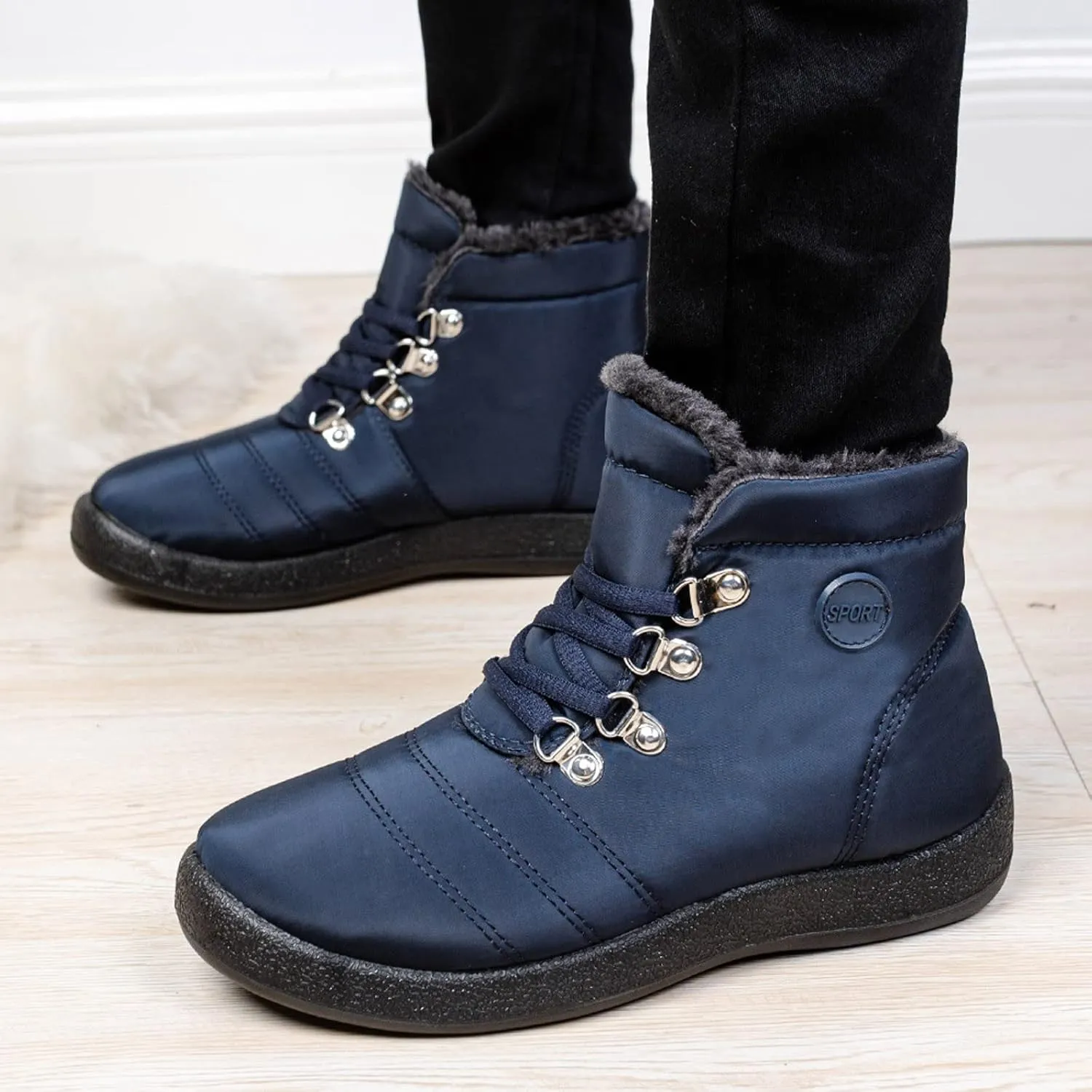 Winter Boots for Women,Water-proof Comfortable Fleece Lined Mid Calf Winter Snow Boots Wide Width Ankle Boots Lace up Snow Boots Winter Boots Insulated Non Slip Shoes for Outdoor Sport