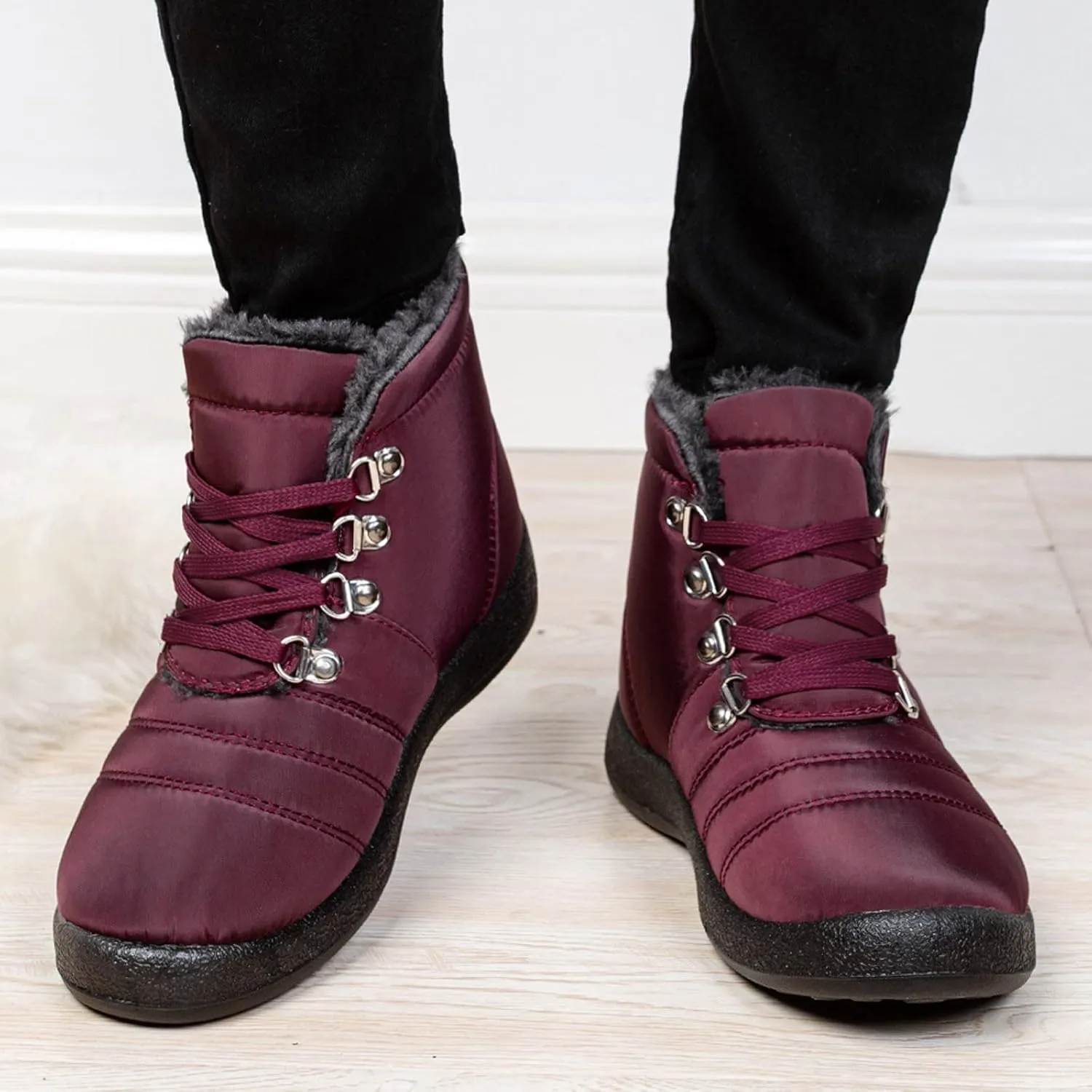 Winter Boots for Women,Water-proof Comfortable Fleece Lined Mid Calf Winter Snow Boots Wide Width Ankle Boots Lace up Snow Boots Winter Boots Insulated Non Slip Shoes for Outdoor Sport